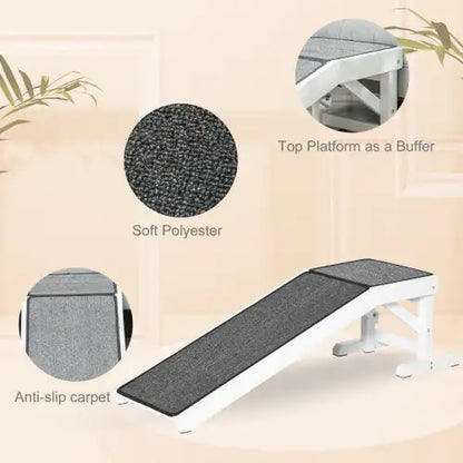 White Pet Ramp with Non-Slip Carpet and Top Platform