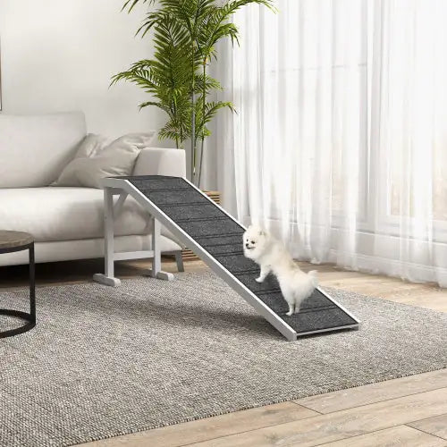 Premium Pine Wood Pet Ramp with Non-Slip Carpet and Top Platform