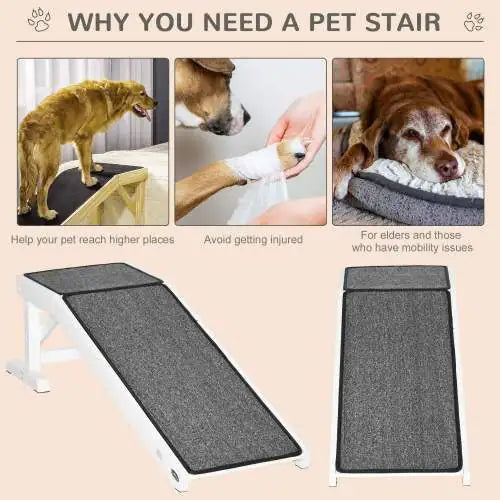 White Pet Ramp with Non-Slip Carpet and Top Platform