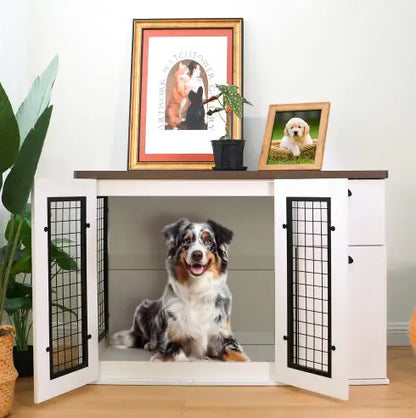 ElegantPaws White Wooden Dog Crate