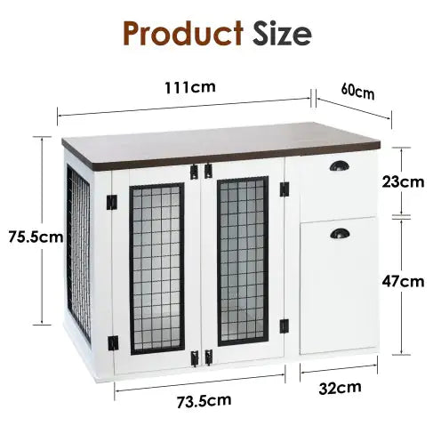 ElegantPaws White Wooden Dog Crate