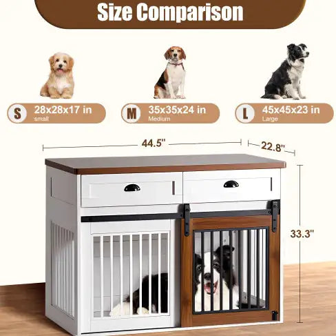 ClassicPaws White & Walnut Wooden Dog Crate