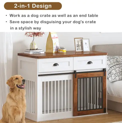 ClassicPaws White & Walnut Wooden Dog Crate