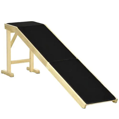 Natural Pine Wood Pet Ramp with Non-Slip Carpet and Top Platform