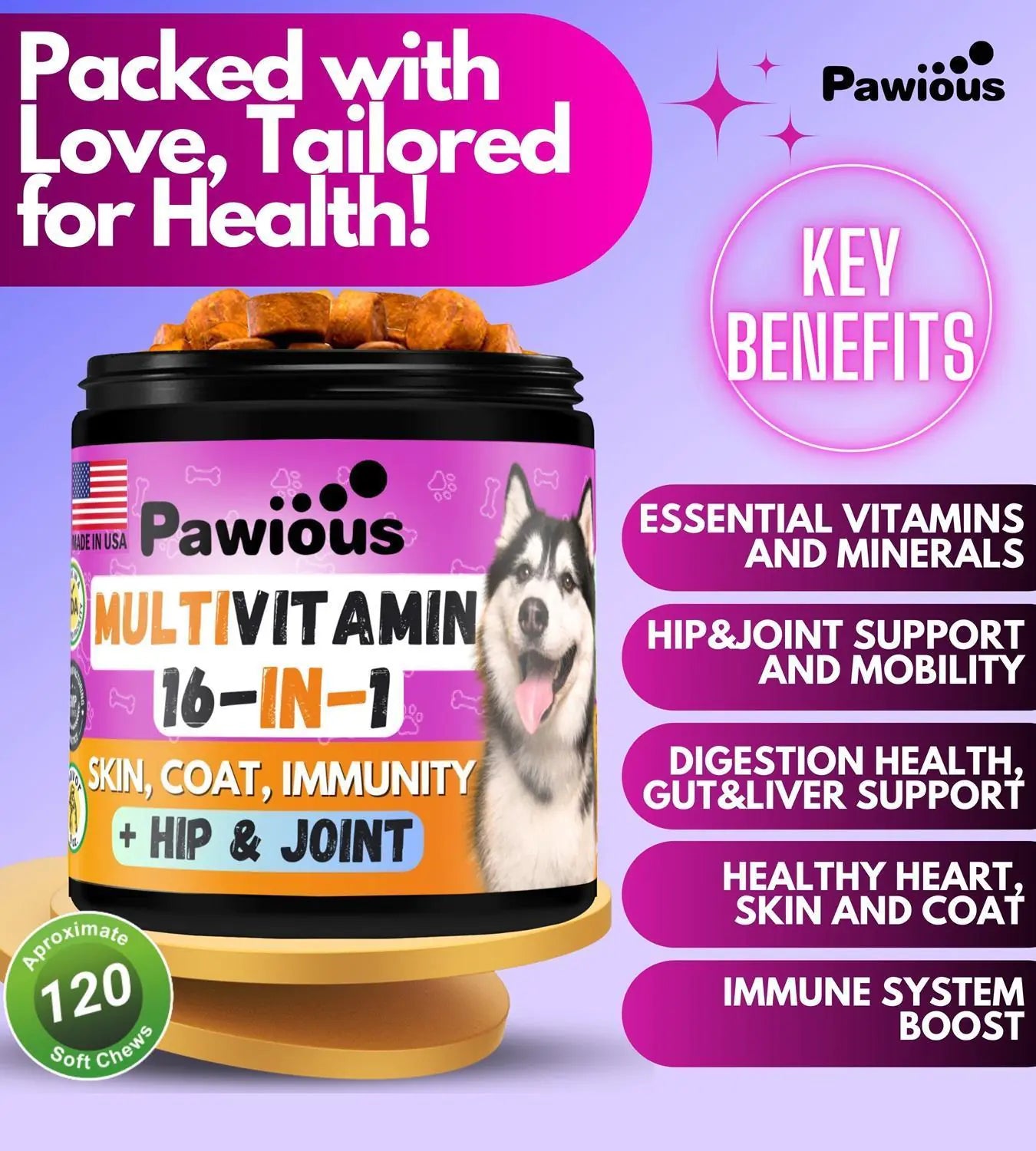 Pawious 16-in-1 Multivitamin Chews for Dogs