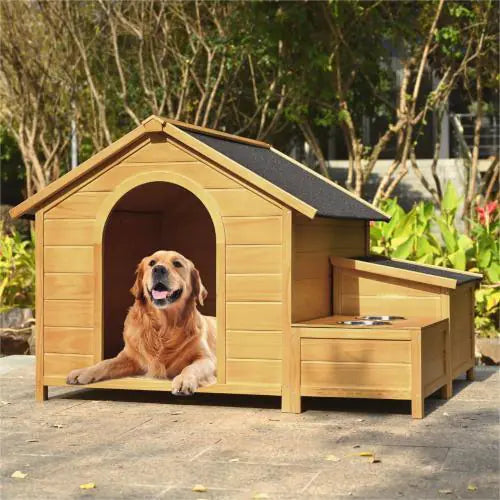 Large Wooden Cabin-Style Dog House