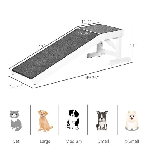 White Pet Ramp with Non-Slip Carpet and Top Platform