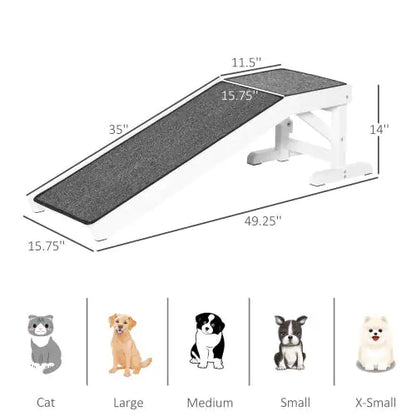 White Pet Ramp with Non-Slip Carpet and Top Platform