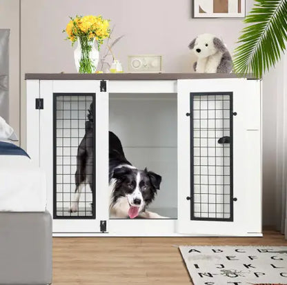 ElegantPaws White Wooden Dog Crate