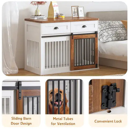 ClassicPaws White & Walnut Wooden Dog Crate