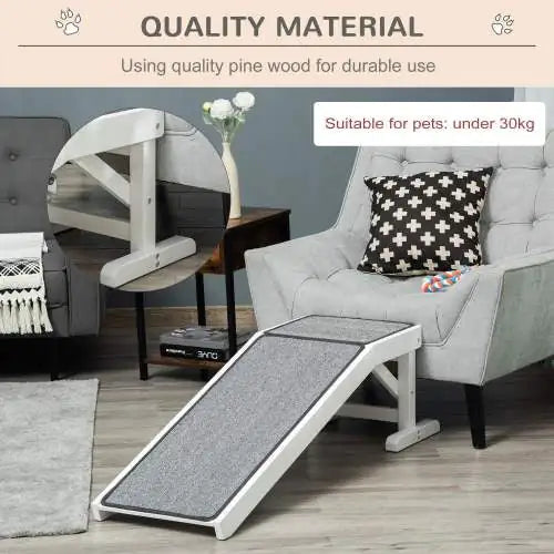 White Pet Ramp with Non-Slip Carpet and Top Platform