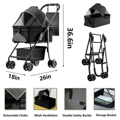 PetEase 2-in-1 Folding Dog Stroller