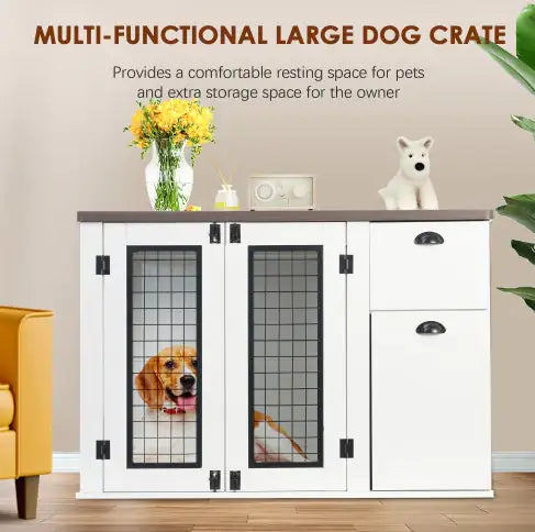 ElegantPaws White Wooden Dog Crate