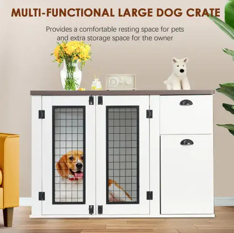 ElegantPaws White Wooden Dog Crate