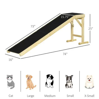 Natural Pine Wood Pet Ramp with Non-Slip Carpet and Top Platform