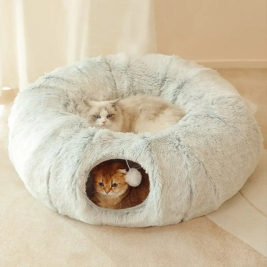 CozyPaws Plush Cat Tunnel Bed