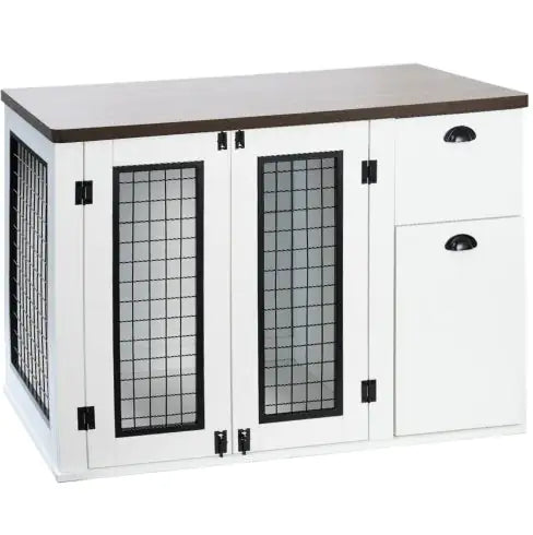 ElegantPaws White Wooden Dog Crate